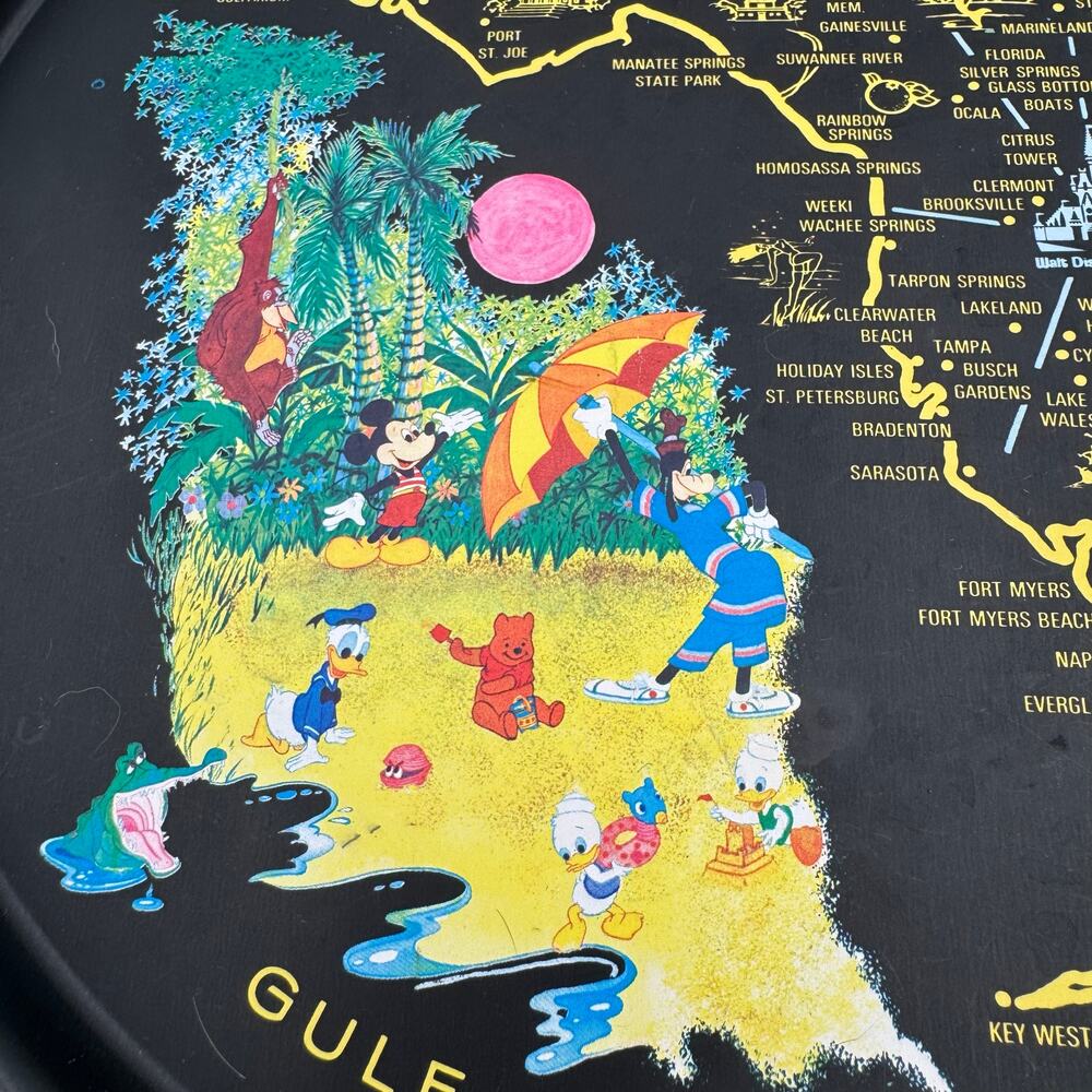 Vintage Walt Disney World Florida Souvenir Metal Tray 1970s Map Collectible - Picture 3 of 5